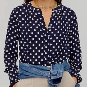 JCREW Drapey band-collar shirt with ruffle cuffs in polka dot